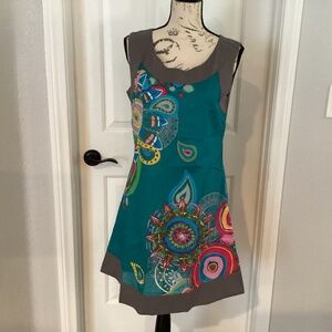 Coton Du Monde Women Dress, Size 44 (12), Color Multi Color